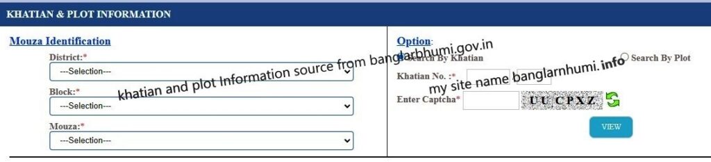 khatian and Plot information Source from Banglarbhumi.gov.in