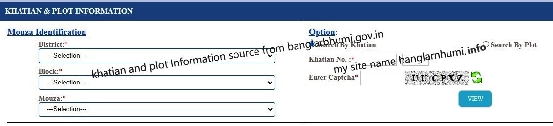 khatian and Plot information Source from Banglarbhumi.gov.in 1