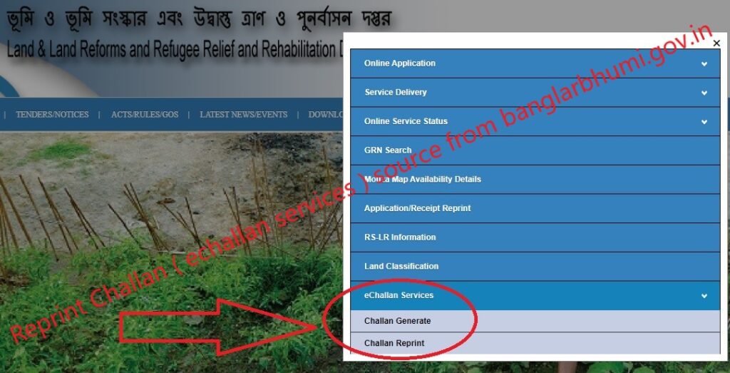 Reprint Challan ( echallan services ) source from banglarbhumi.gov.in