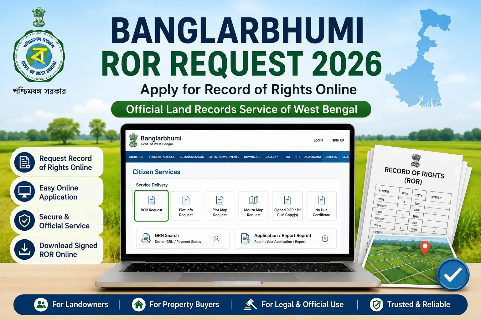 Banglarbhumi ROR Request 2026 apply for Record of Rights online