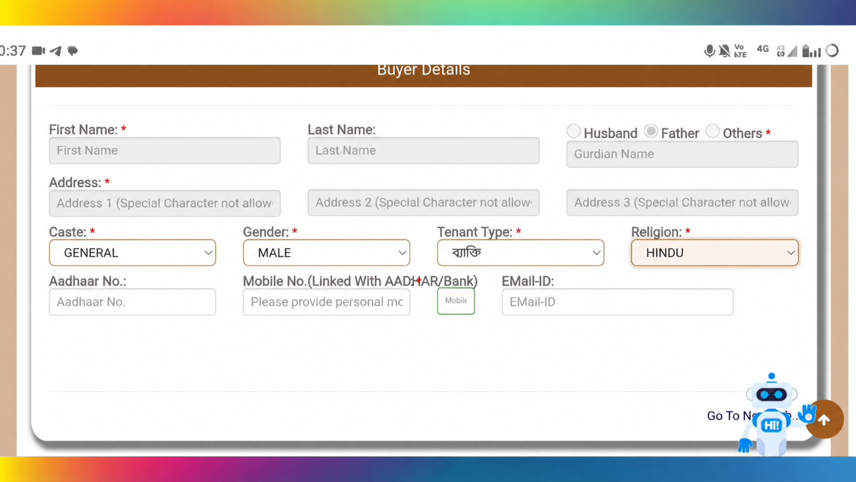 Edited tutorial reference showing buyer details in a mutation application